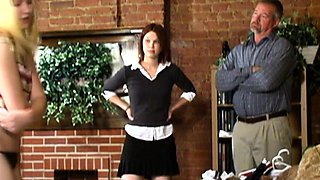 Watch redheaded bound hoe suck dick in fetish threesome