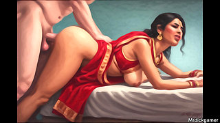 Indian stepfather fucking her stepdaughter when his new sexy wife was in the kitchen