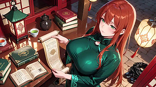 Red Hair & Emerald Qipao! Lazy Seduction in the Eastern Courtyard