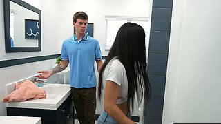 Busty petite Russian teen rides stepbro