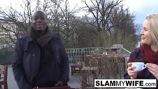 Blonde slut takes a huge black dick in her ass