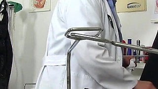 Young slut Eliss Fire caught on her kinky gyno exam by filthy gynecologist