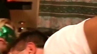 Beautiful Masked MILF with Hairy Pussy Fucked and Cumshot on Small Tits by Amateur Cock