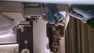 Small titted brunette teen fingering on the bed