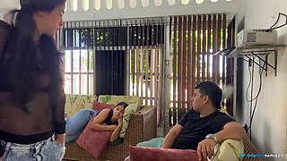 My classmate fucks me while my parents listen outside and touch each other!