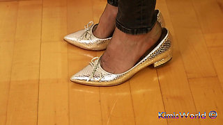 Asmr Nylon Footsteps - Shiny Flats Tapping on Wooden Floor