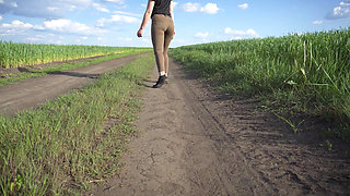 Sexy Milf Walks Outdoors And Teases Cute Panty Lines