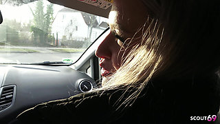 German Blonde Girl Lisa Pick up and Talk to Risky Fuck in Car at Public Place