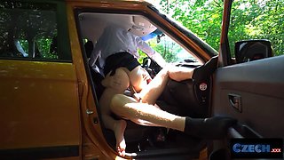 Czech sex - cougar driving instructor needs her snatch licked to calm her down