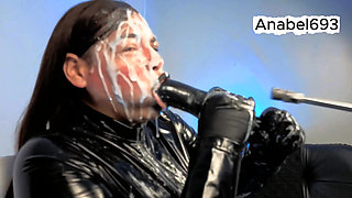 A Demon Dressed in Latex, Latex Gloves, a Latex Suit, and Black Lips, Sensually Sucks Your Cock and Spits Saliva and Semen on Me