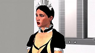 Hot American busty maid fucked hard by her boss in the kitchen