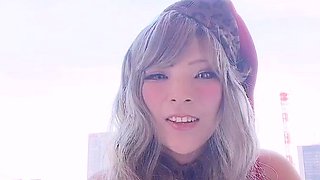 Japanese babe in schoolgirl uniform masturbates