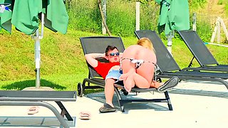 Fucking the boss's wifey by the pool, neighbors witnessing