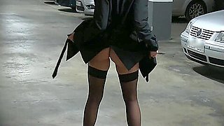 Exhib In A Car Park ! Lingerie And Stockings!
