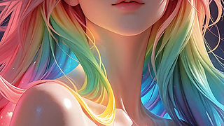 Rainbow Cosmic Beauty with Glowing Pink Eyes Fantasy Portrait Ai Art Slideshow