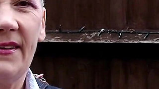 Naughty English Granny Fleur Masturbates Outside in the Backyard