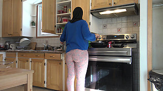 submissive stepmother lets big cock stepson fuck her in the kitchen every morning