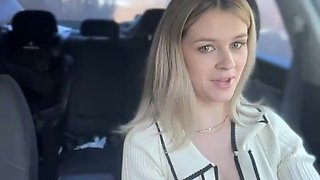 Cool Blond in Bosom-Baring Garment Taunts in Camper