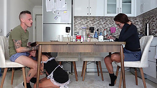 Fucked the Housekeeper in Front of His Wife! Very Hot Slut!