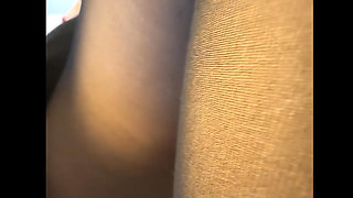 Dark Hair Slut in Black Pantyhose Gives POV Footjob Ends with Cum on Her Feet