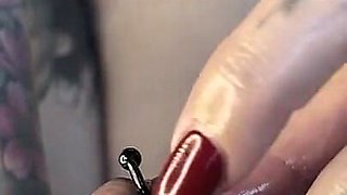 MILF Penetrates Pierced Cock with Her Long Nails, Handjob BDSM Femdom