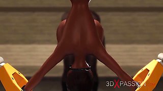 3d Animated In Restricted Area. A Sexy Ebony In Restraints Gest Fucked Hard By A Black Big Cock 4 Min