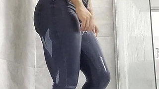 Muscle Posing Abs, Wet Steamy Shower Wet T-shirt