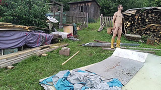 Naked in the Garden: Dirty Handjob in the Pool