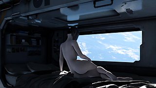Zero-G temptation Futa Kaelen plays with a sexy brunette