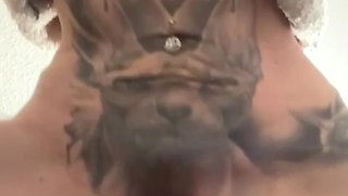 Horny MILF with Hairy and Pierced Pussy Masturbates with Big Cock Dildo. Long Nails Mature Cougar
