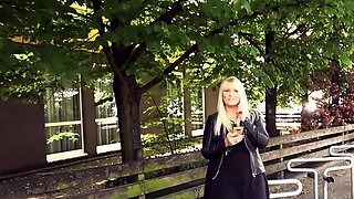 Outdoor sex meeting in the forest with a chubby blonde