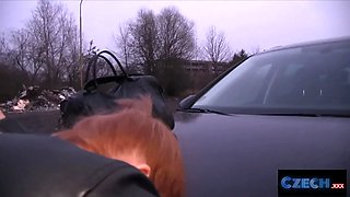 Czech porn - gullible ginger red haired fucked over my car