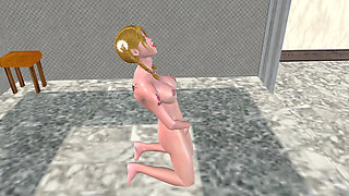 Cute Blond Girl Fingers Pussy & Masturbates with Cucumber 3D Cartoon Hentai
