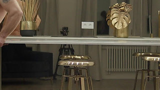 Luxury Kitchen Sex: Teasing in Green Mesh, Rough Table Fucking & Messy Facial