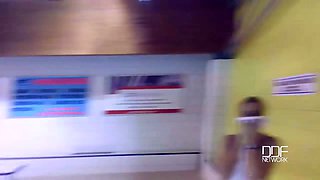 Natural Tit Blonde Delivers Debut POV Blowjob