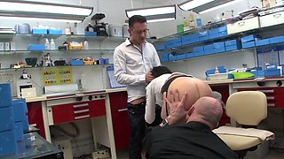 Anal-loving bitch Katya Sikova pleasures two cocky studs at the same time