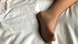 Mrs Mature Feet playing in Tan Pantyhose