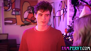 Naughty cougar nurse examining her stepson