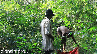 African lovers in bush fucking