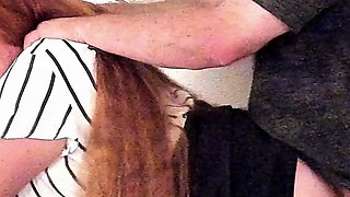 Teacher Lets Her Long Red Hair Down for Rough Hair Pulling Fuck Bent Over Desk