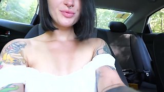 Russian bitch Keoki Star gives her head in a car in the middle of the day