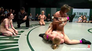 Brutal 4 Girl Tag Team Match Up Non-Scripted, Sexual Submission Wrestling Crushing Scissor Holds - Kink