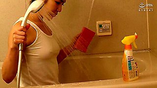 B4A0405-My aunt with transparent nipples sucks my cock while cleaning the bathroom
