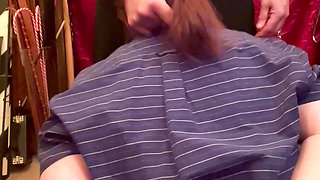 Female sex Slave sucks cock!