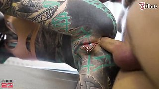 Tattooed Italian Slut Takes Huge Cock in All Holes - Double Penetration & Anal Gape Cum