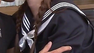 Asian Delight Scene-4 busty Japanese Girl Dresses as a student to Fuck Hard with Cum on Her Hairy Pussy