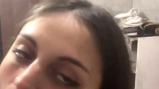 Hot daughter hides from her parents and Sucks a Dildo