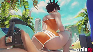 Tracer Beach Blowjob and Condom Fuck & Wild Anal Riding and Titfuck Cumshot - 3D Overwatch Animation
