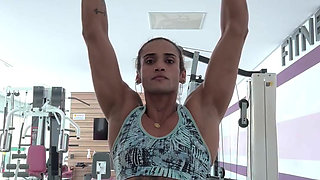 Ebony milf rigid ass trembles after flexing