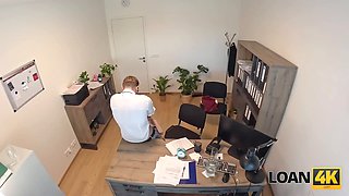 Loan4k. petite red haired whore with Big Tits jumped on a dong in the office